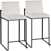 Fuji High Back 26" Counter Stool in White Velvet & Black Steel (Set of 2)